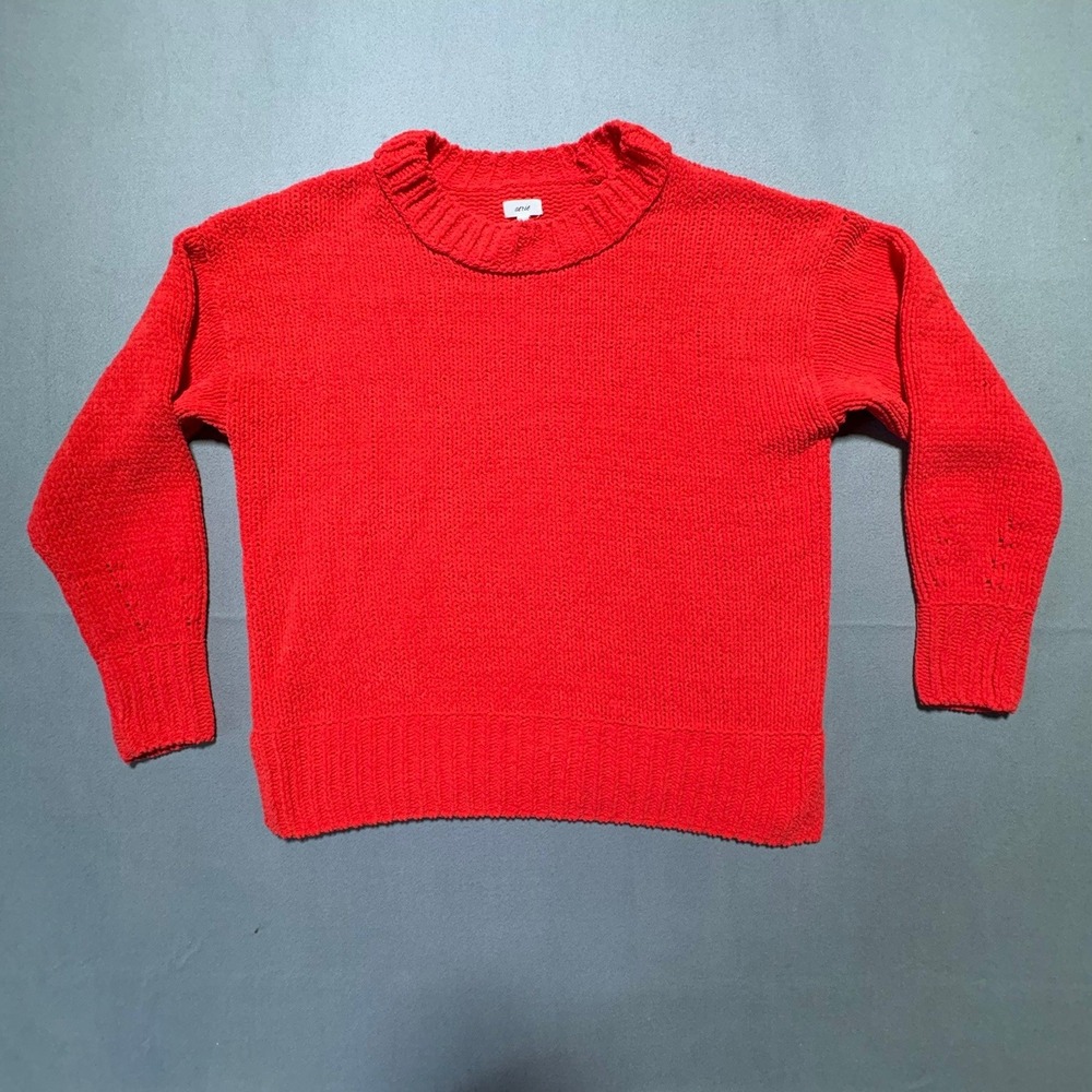 Aerie Red Chenille Sweater Crew Neck Oversized Knit Pullover XS 065-0745-3776